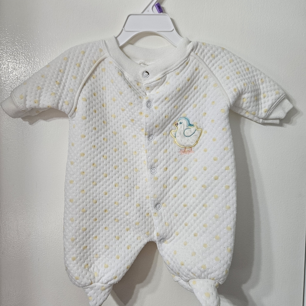 Cozy White and Yellow Baby Footie with Duck Design